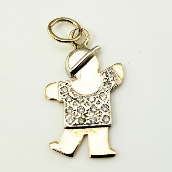 Vintage 14 Karat Yellow Gold and Diamond Boy Charm - Picture 1 of 9